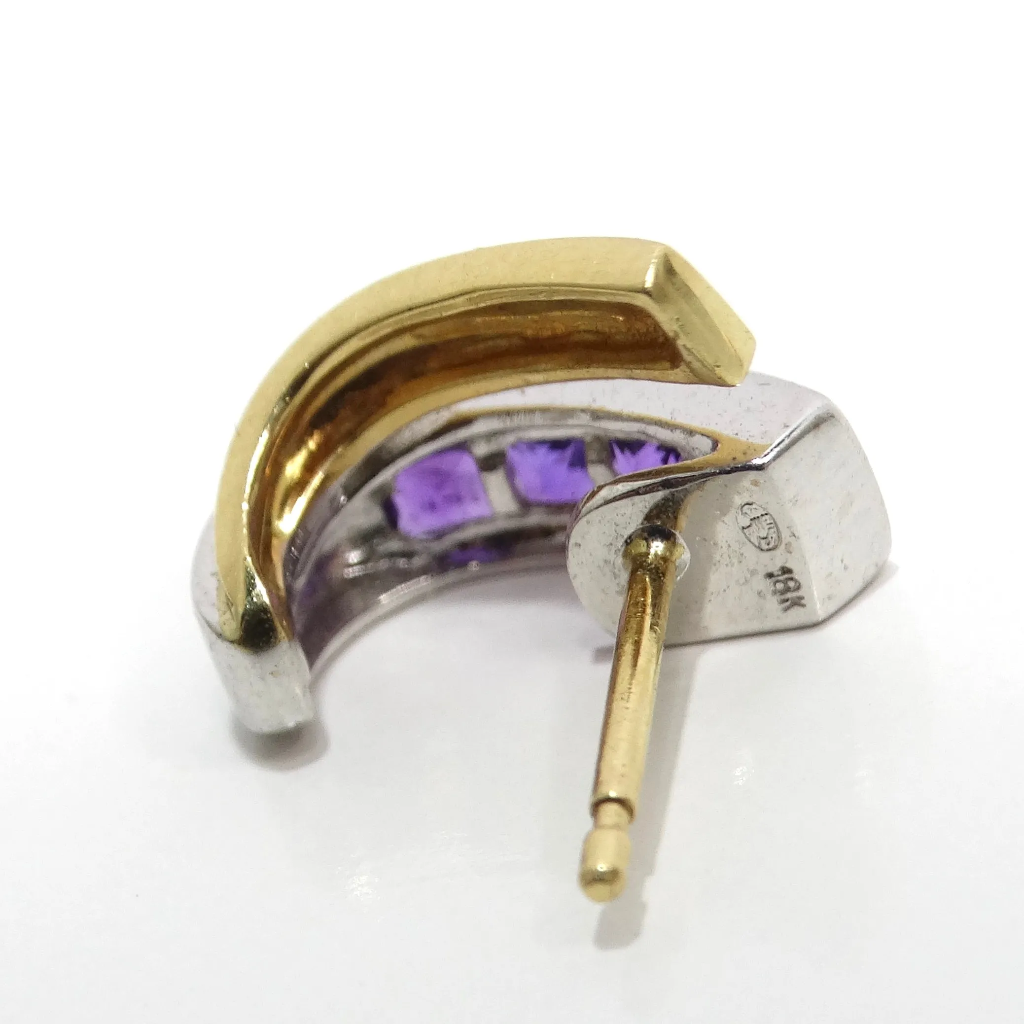18K Two Tone Gold Amethyst Stud Earrings