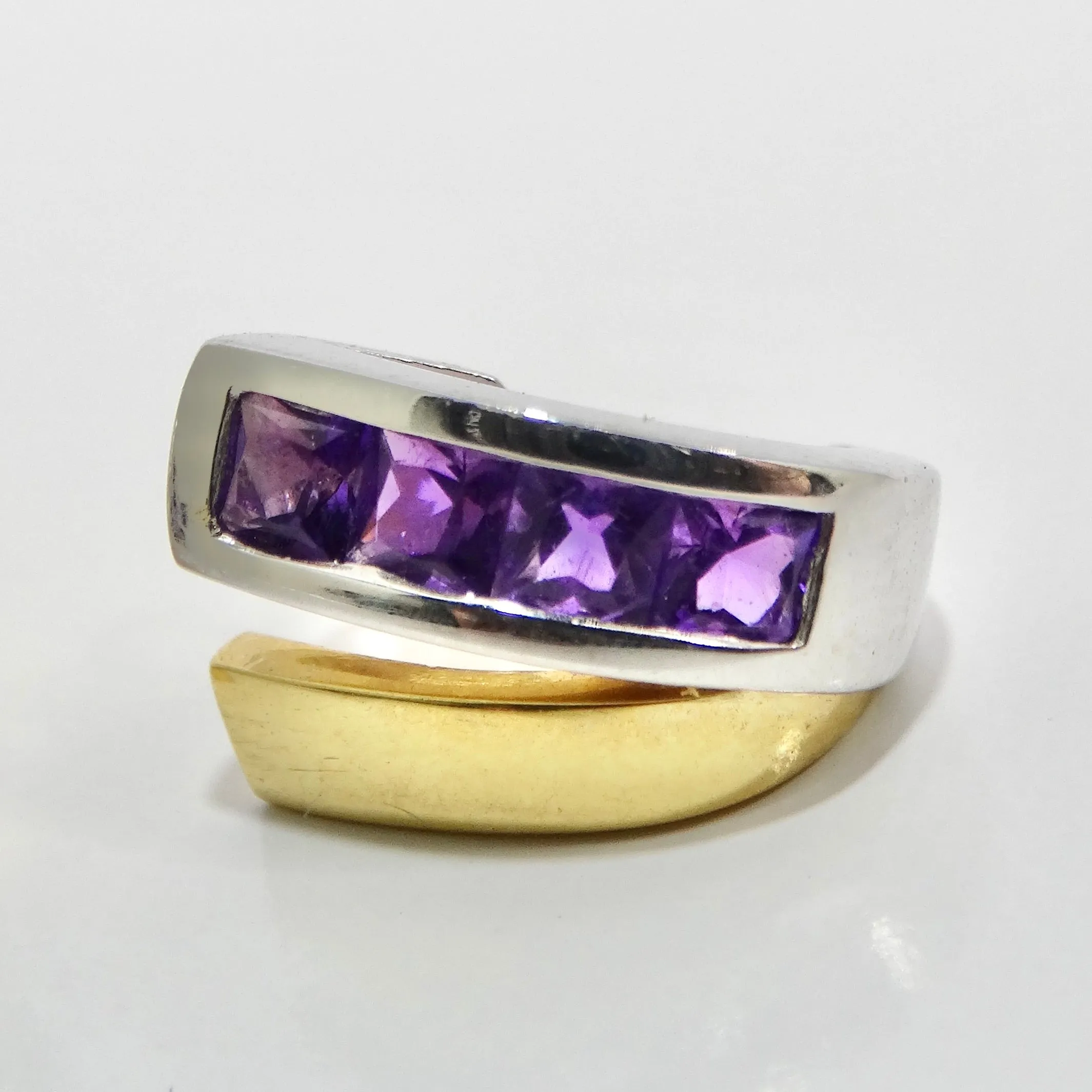 18K Two Tone Gold Amethyst Stud Earrings