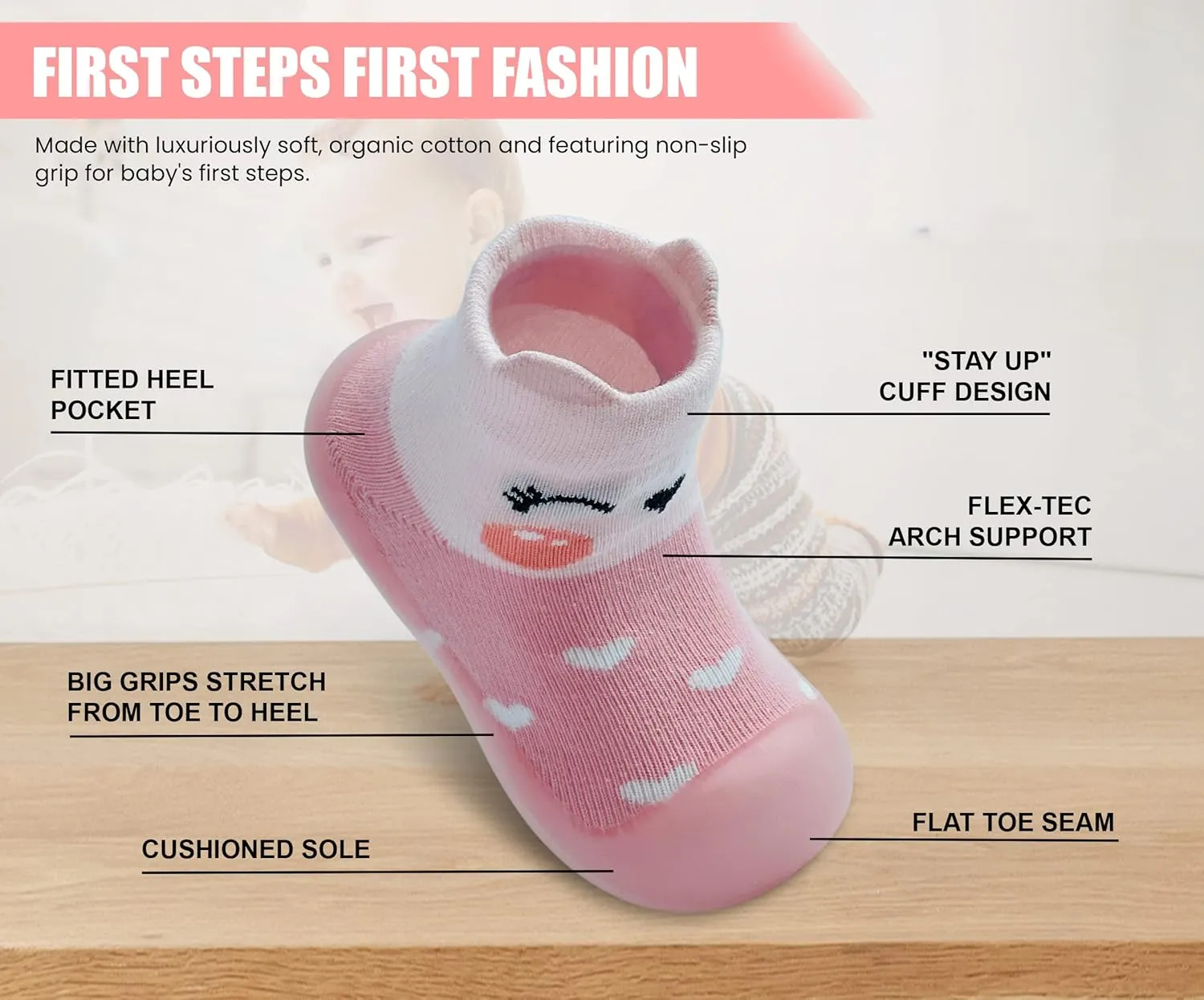 Baby Sock Shoes Boys Girls First Walking Shoes Non-Slip Slippers Soft Sole Sneakers Toddler Infant Babygirl
