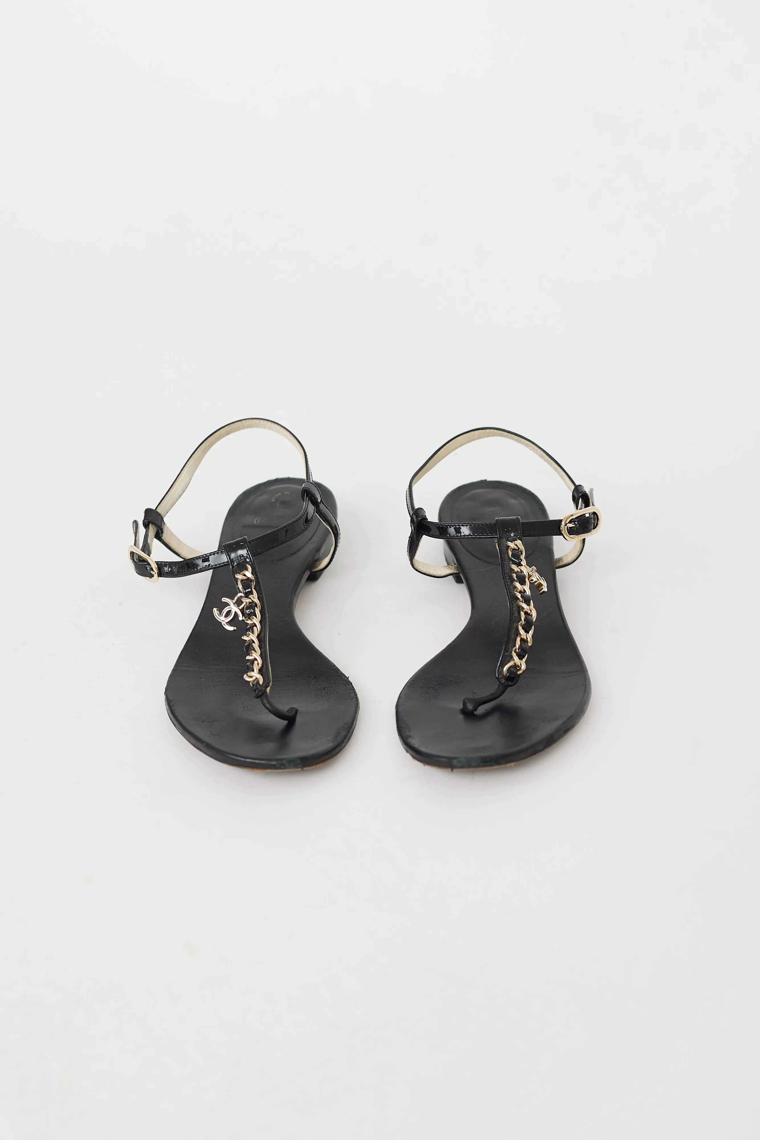 Black & Gold Chain CC T-Strap Sandal