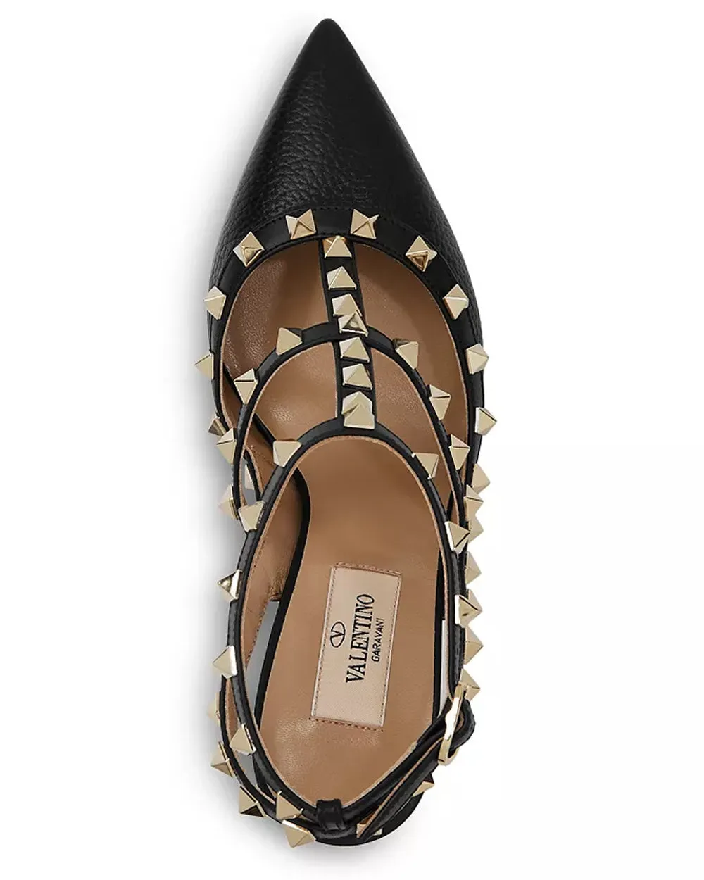 Black and Gold Rockstud Ankle Strap Pump