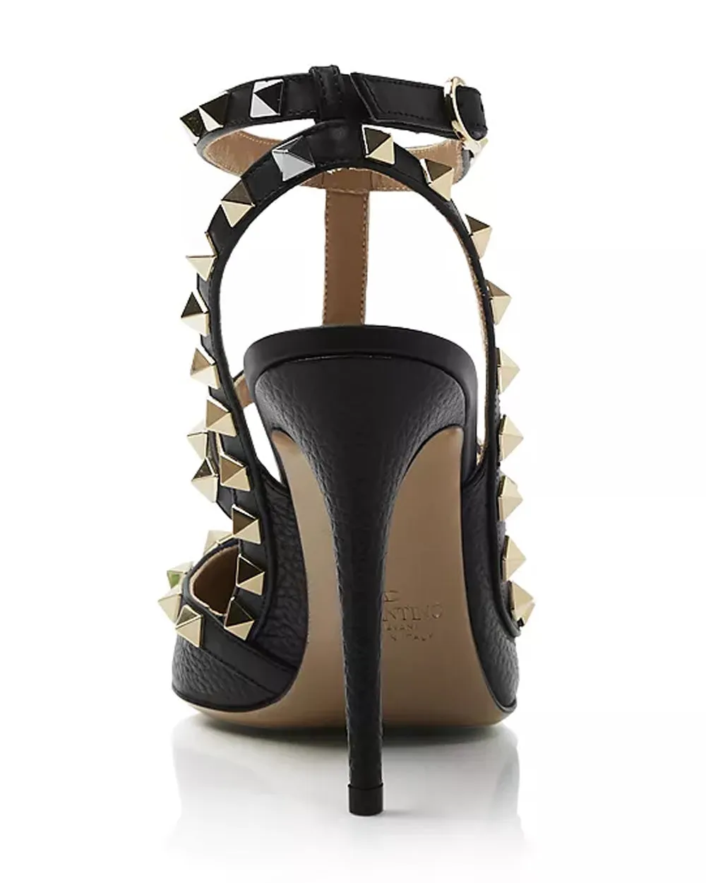 Black and Gold Rockstud Ankle Strap Pump