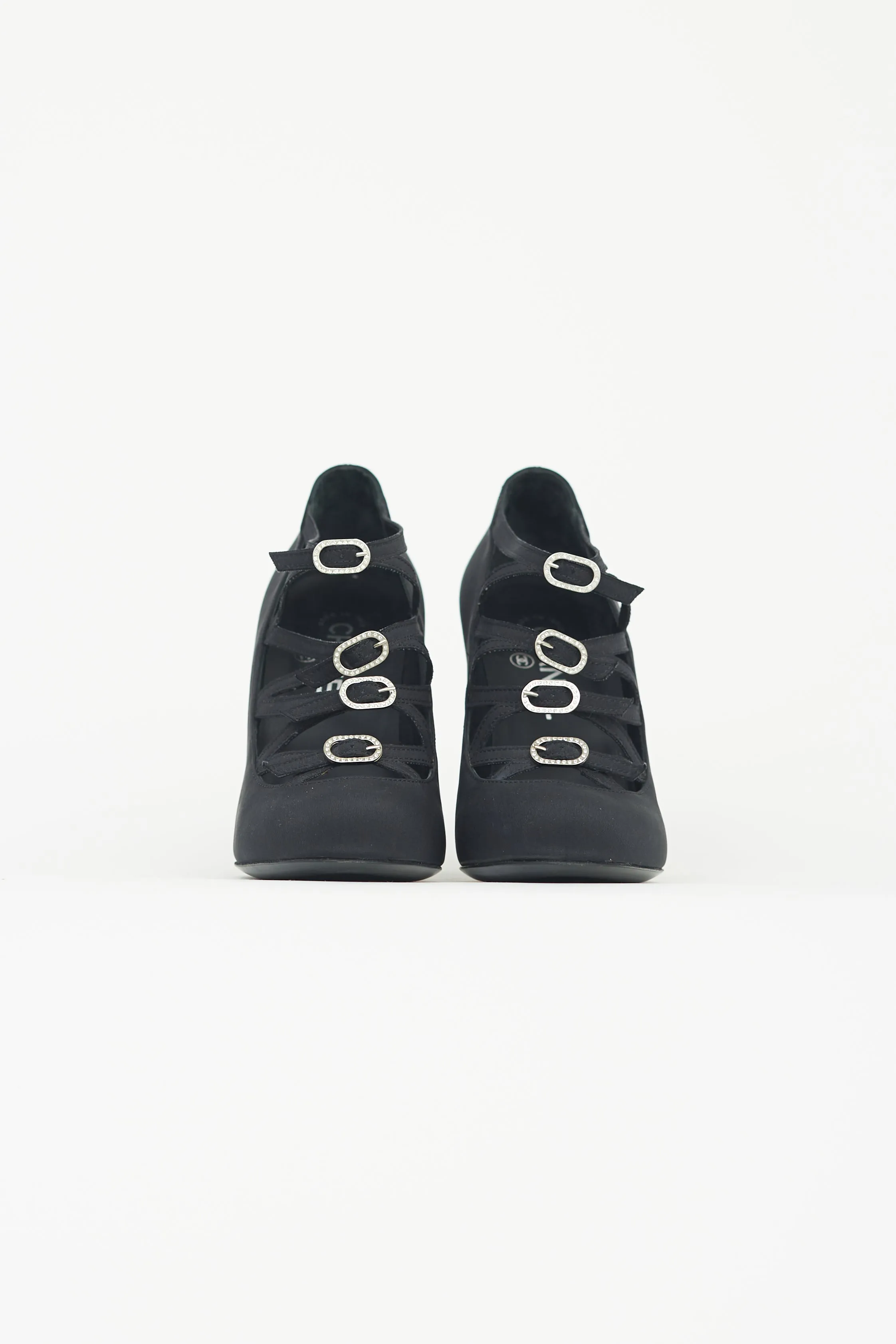 Black Satin Buckle Heel