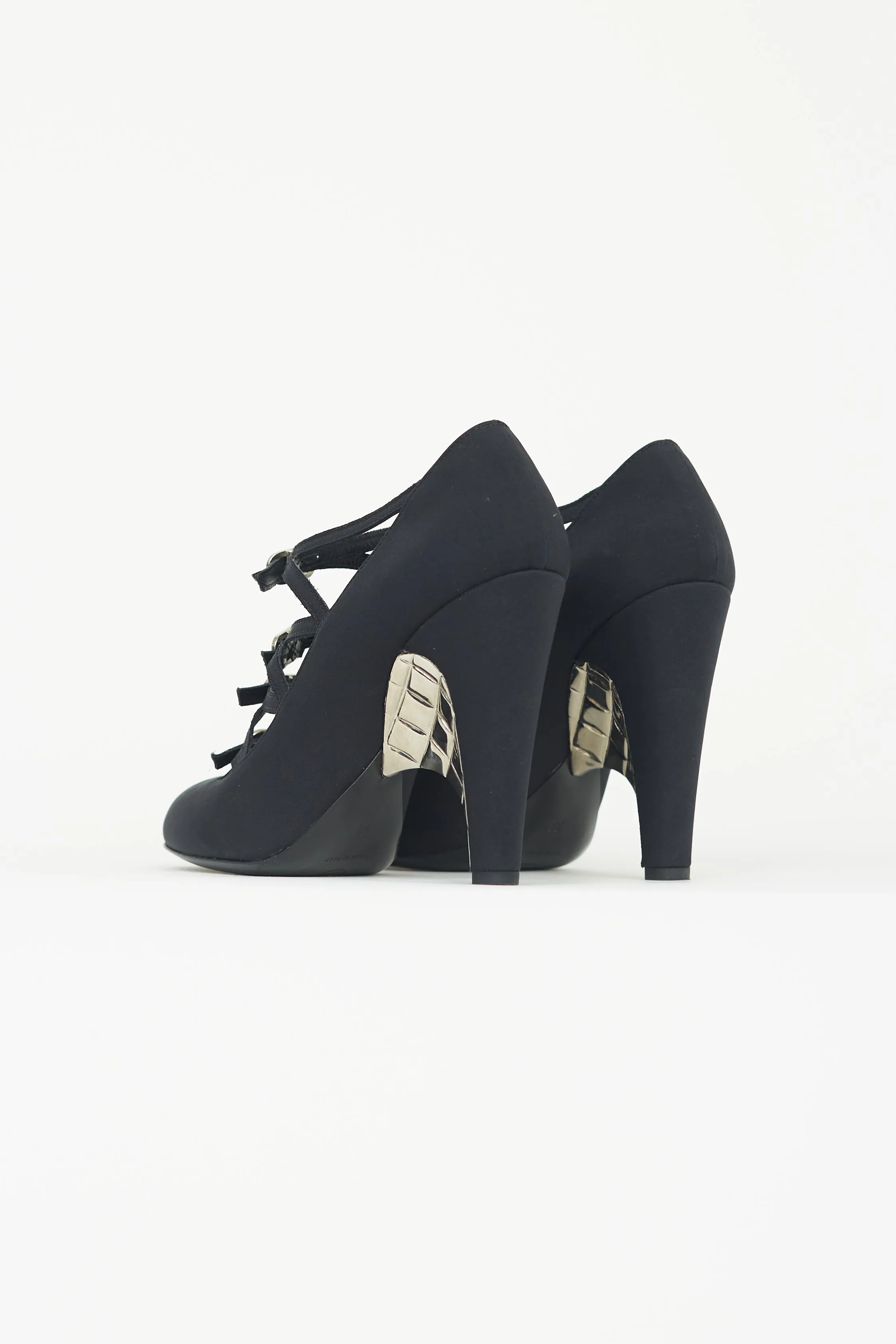 Black Satin Buckle Heel