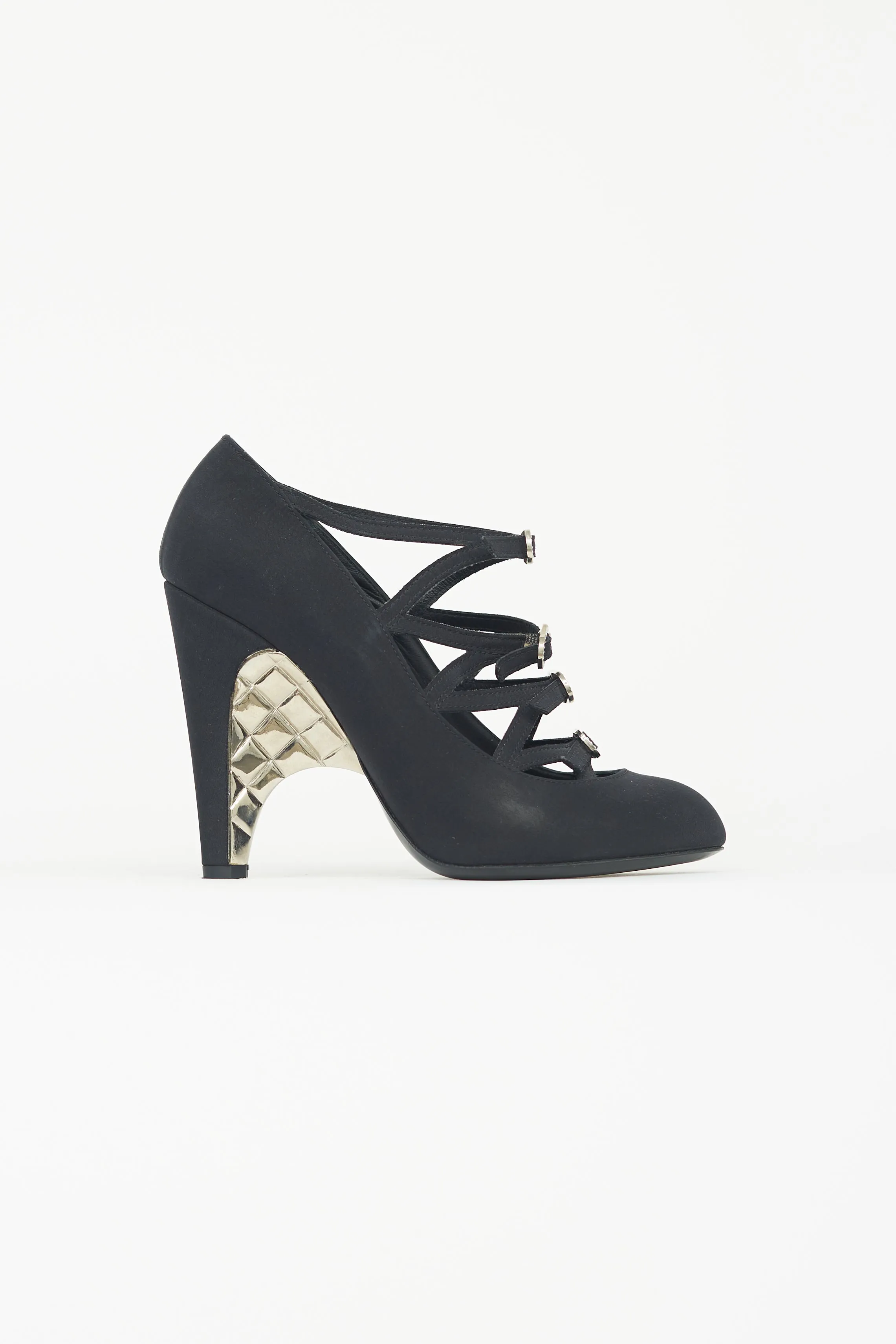 Black Satin Buckle Heel