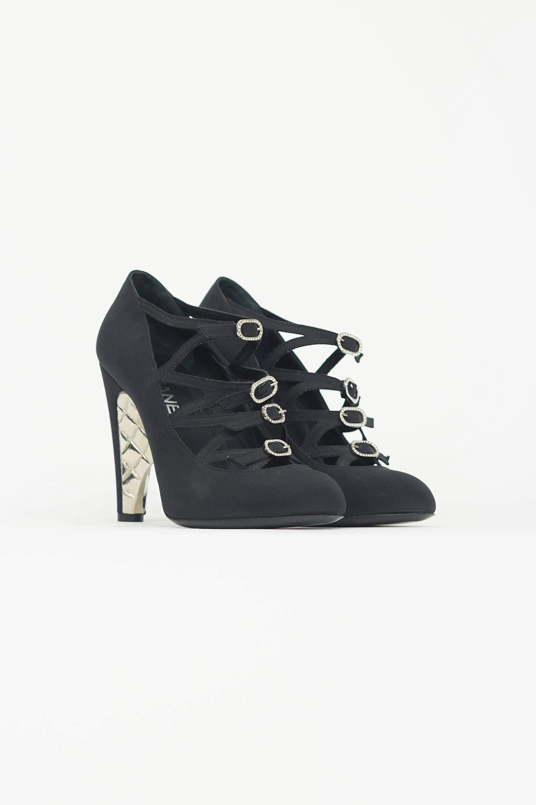 Black Satin Buckle Heel