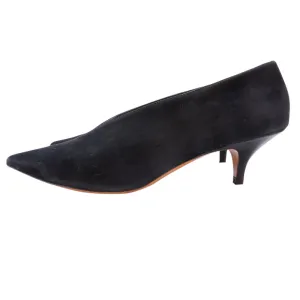 Celine Suede Pumps Black Pointed-Toes Kitten Heels