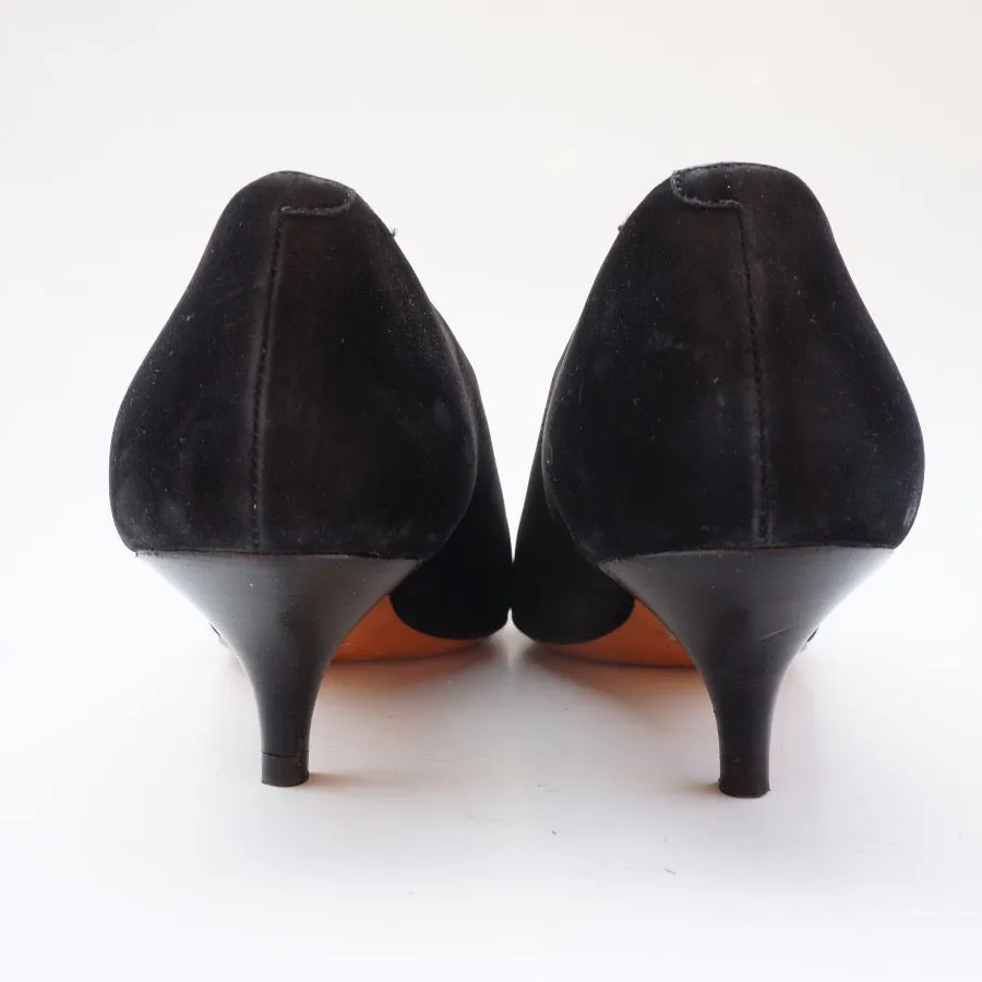Celine Suede Pumps Black Pointed-Toes Kitten Heels