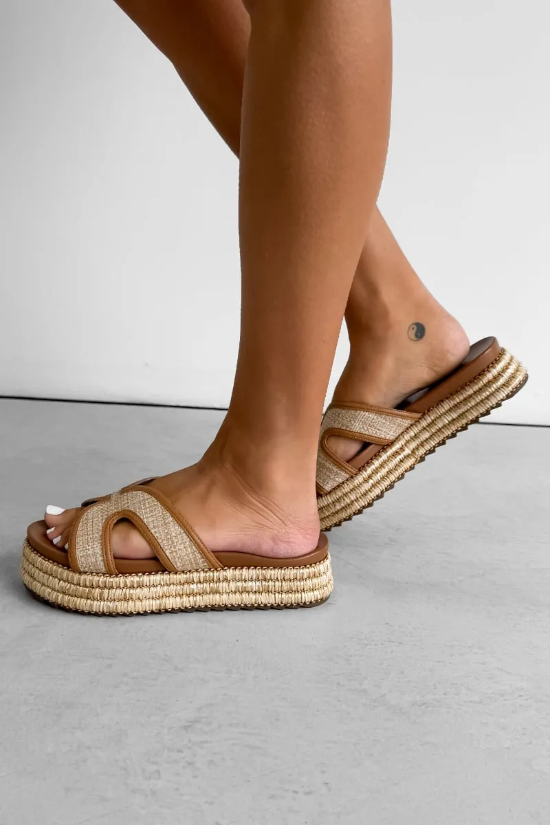 CERIS Chunky Embroidered Espadrille Buckle Sandals - Beige