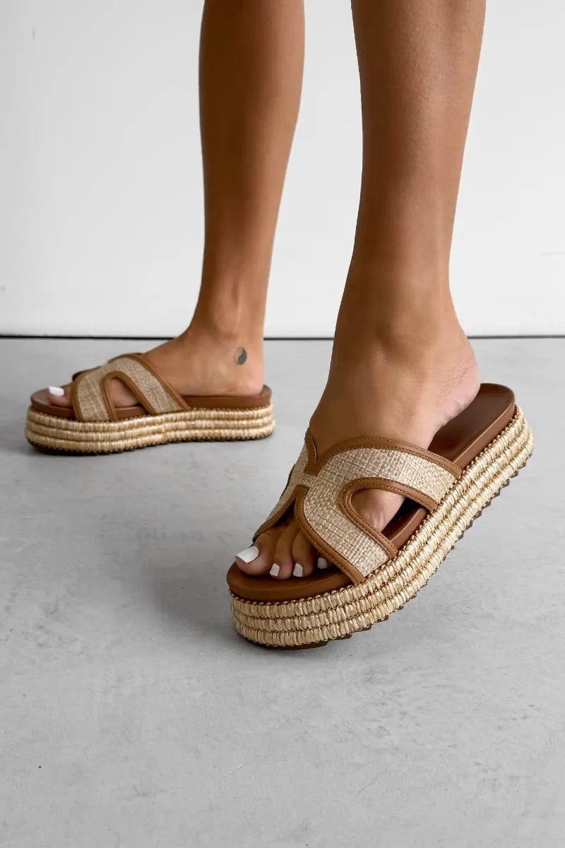CERIS Chunky Embroidered Espadrille Buckle Sandals - Beige