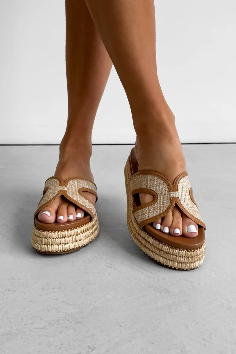 CERIS Chunky Embroidered Espadrille Buckle Sandals - Beige
