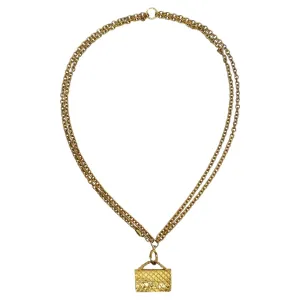 Chanel 1980s Gold Tone Flap Bag Necklace