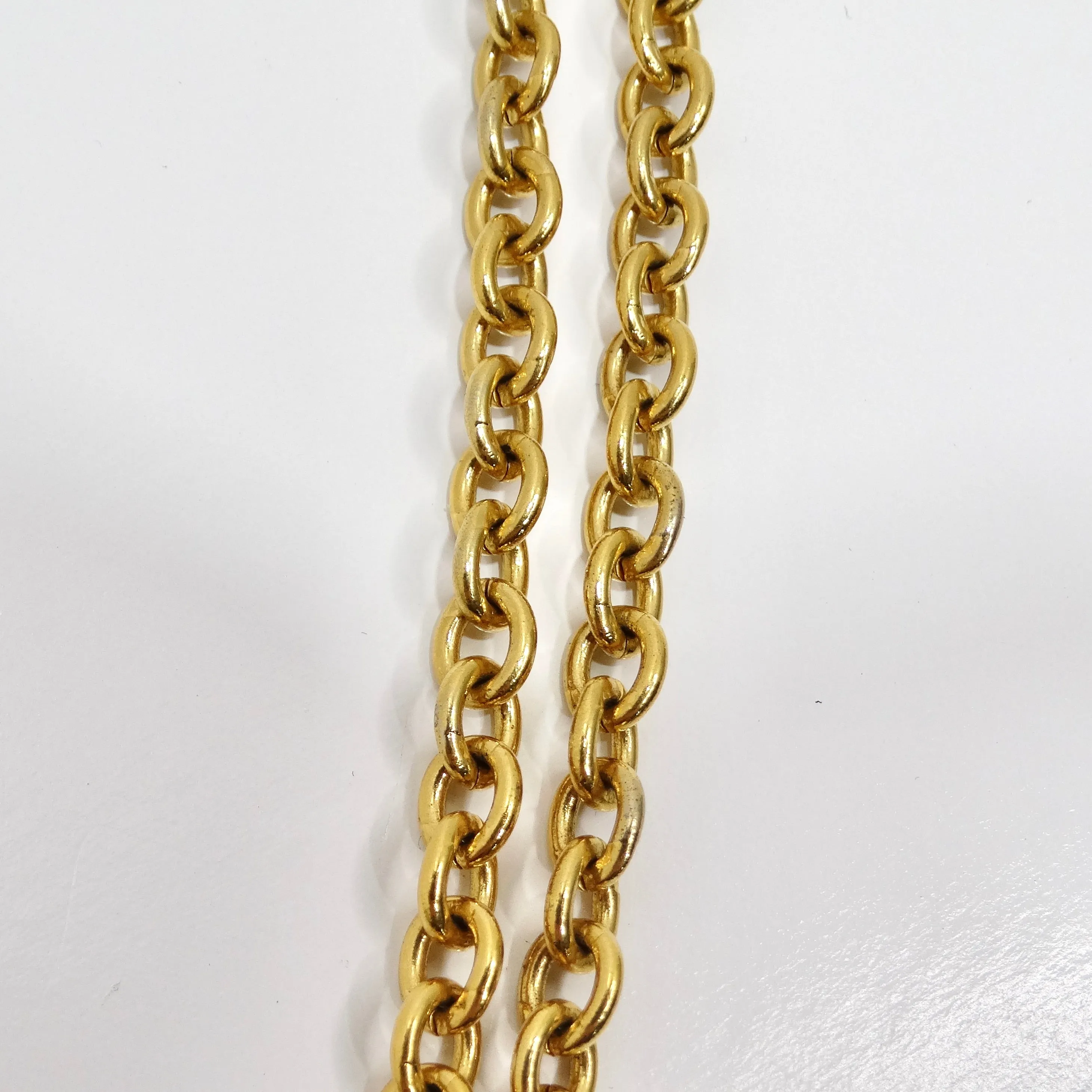 Chanel 1980s Gold Tone Flap Bag Necklace