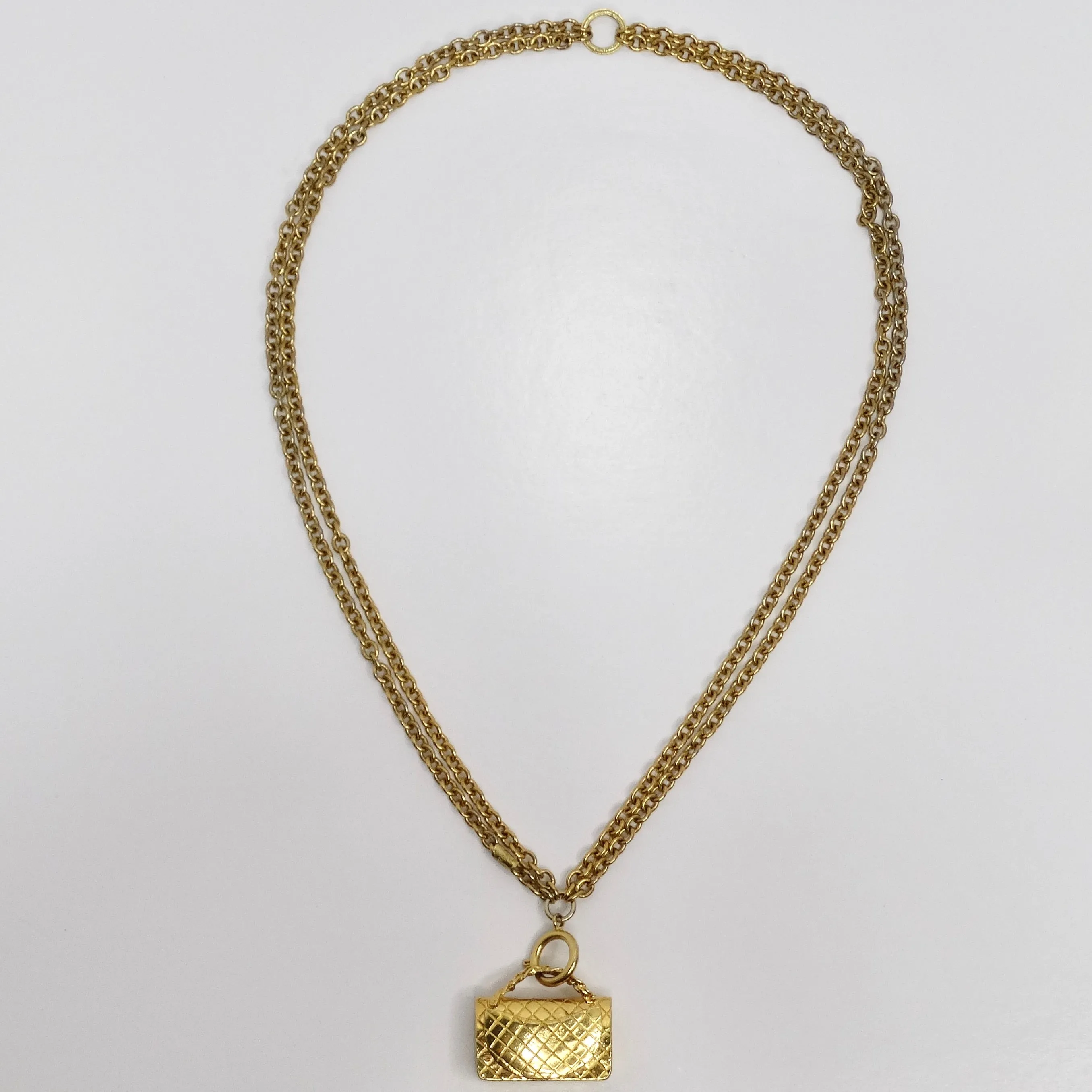 Chanel 1980s Gold Tone Flap Bag Necklace
