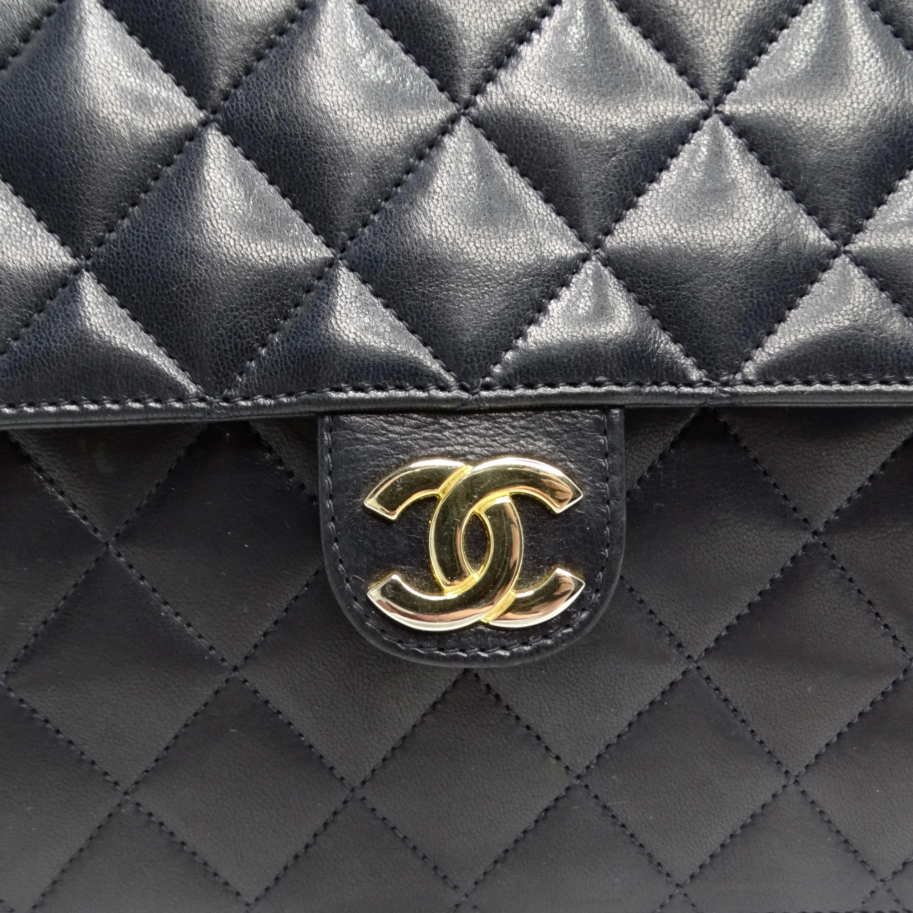 Chanel 1980s Single Flap Navy Leather Handbag