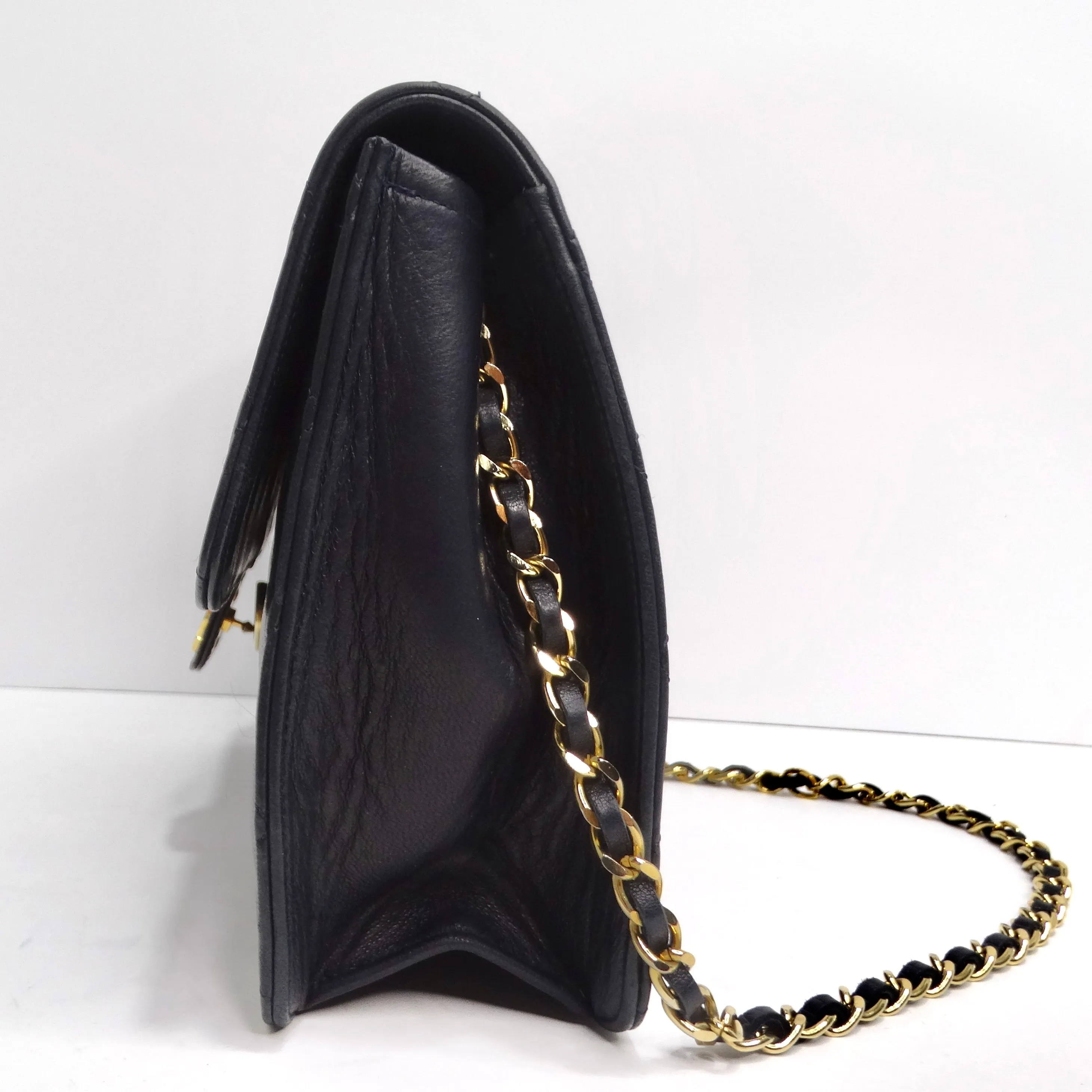 Chanel 1980s Single Flap Navy Leather Handbag