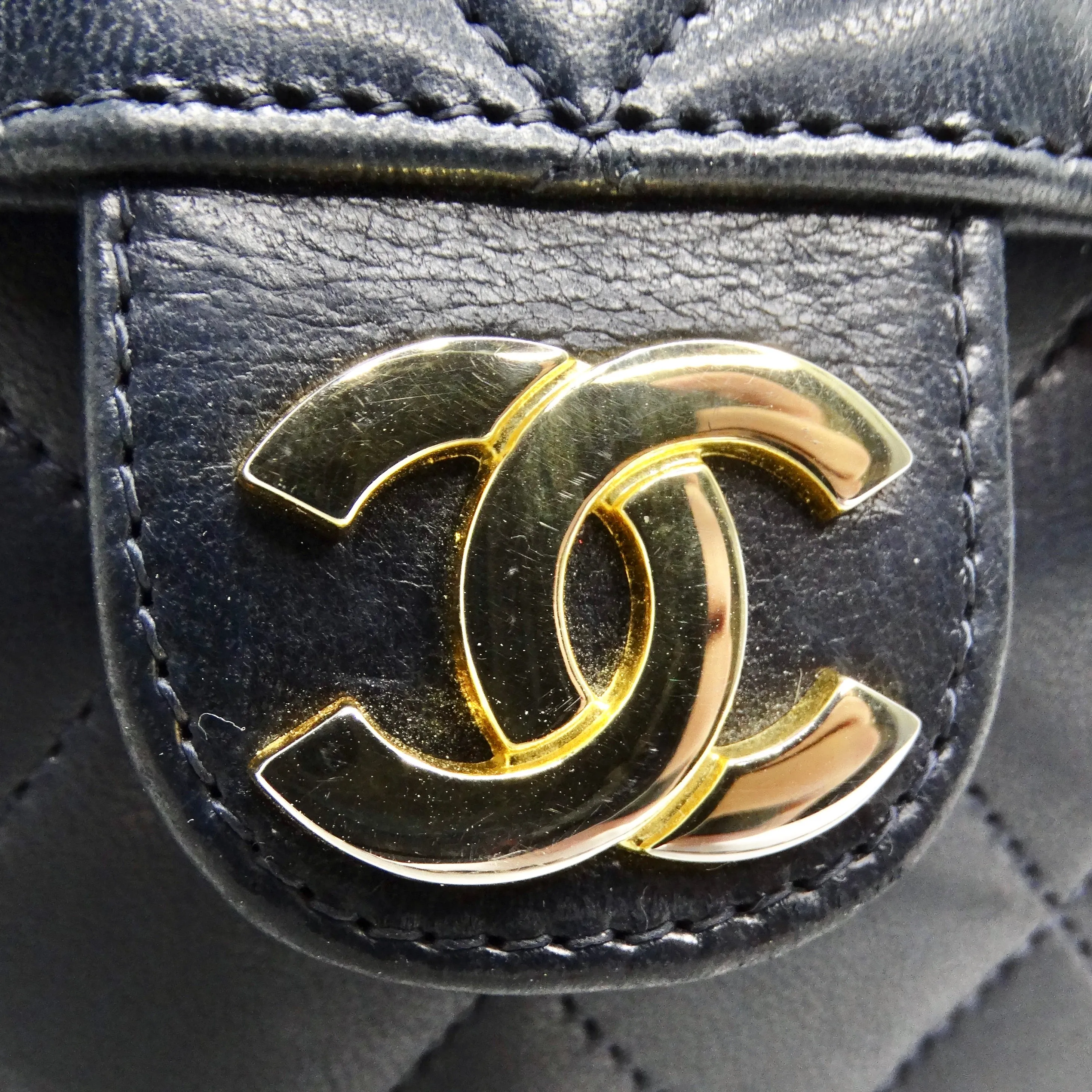 Chanel 1980s Single Flap Navy Leather Handbag