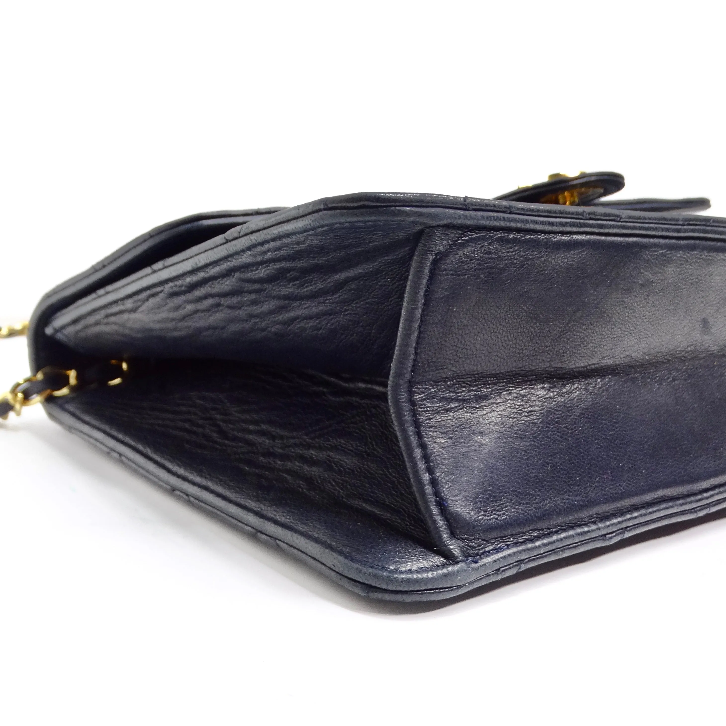 Chanel 1980s Single Flap Navy Leather Handbag