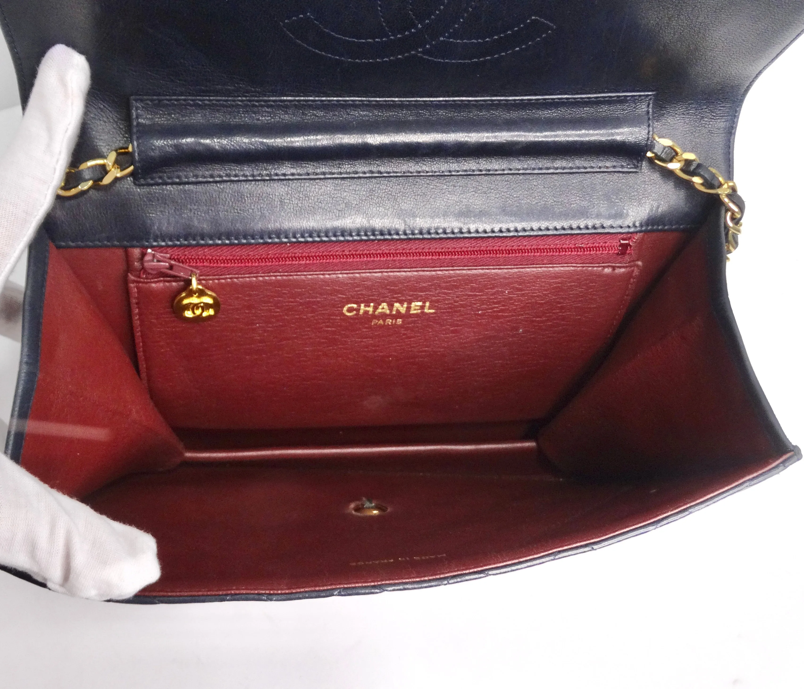 Chanel 1980s Single Flap Navy Leather Handbag