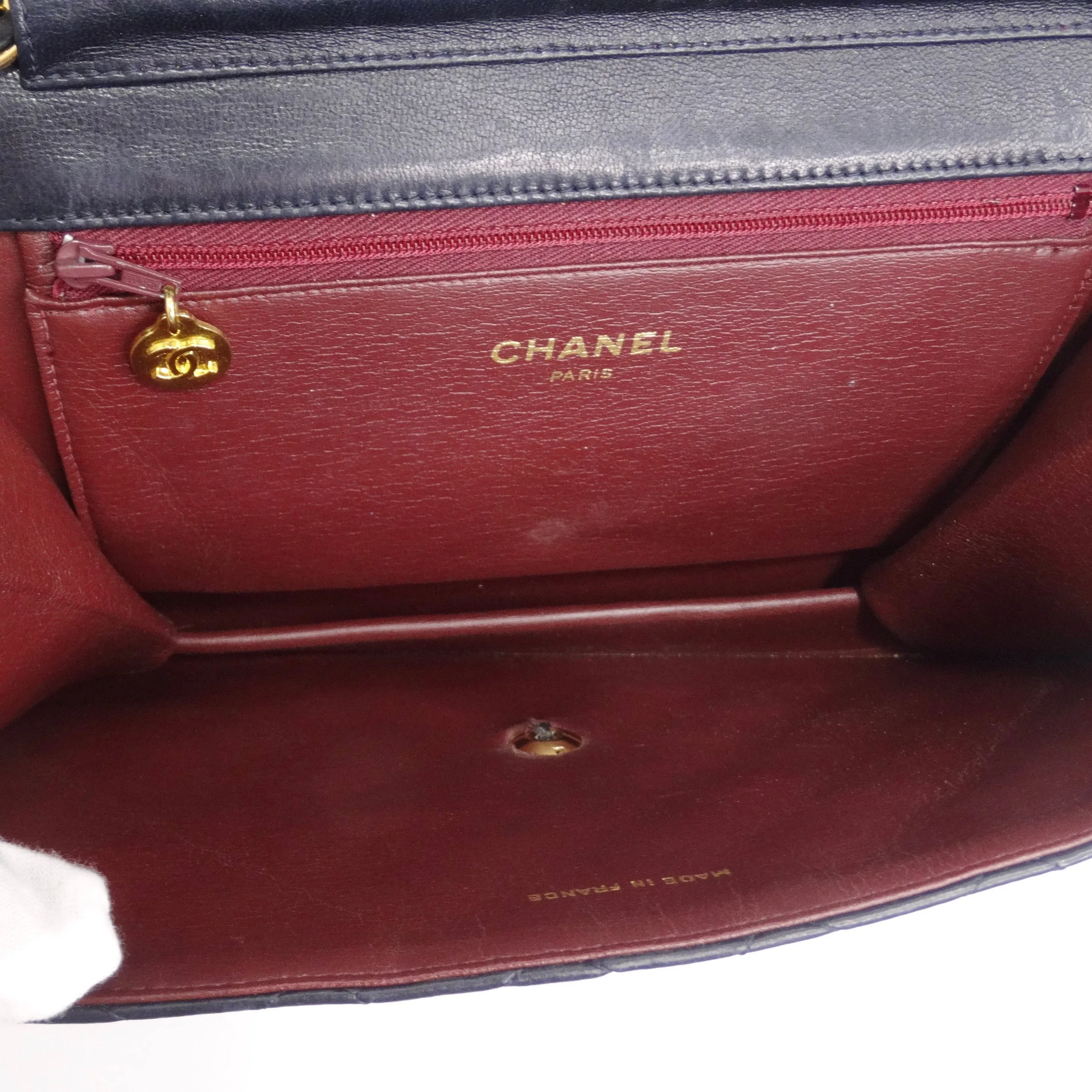 Chanel 1980s Single Flap Navy Leather Handbag