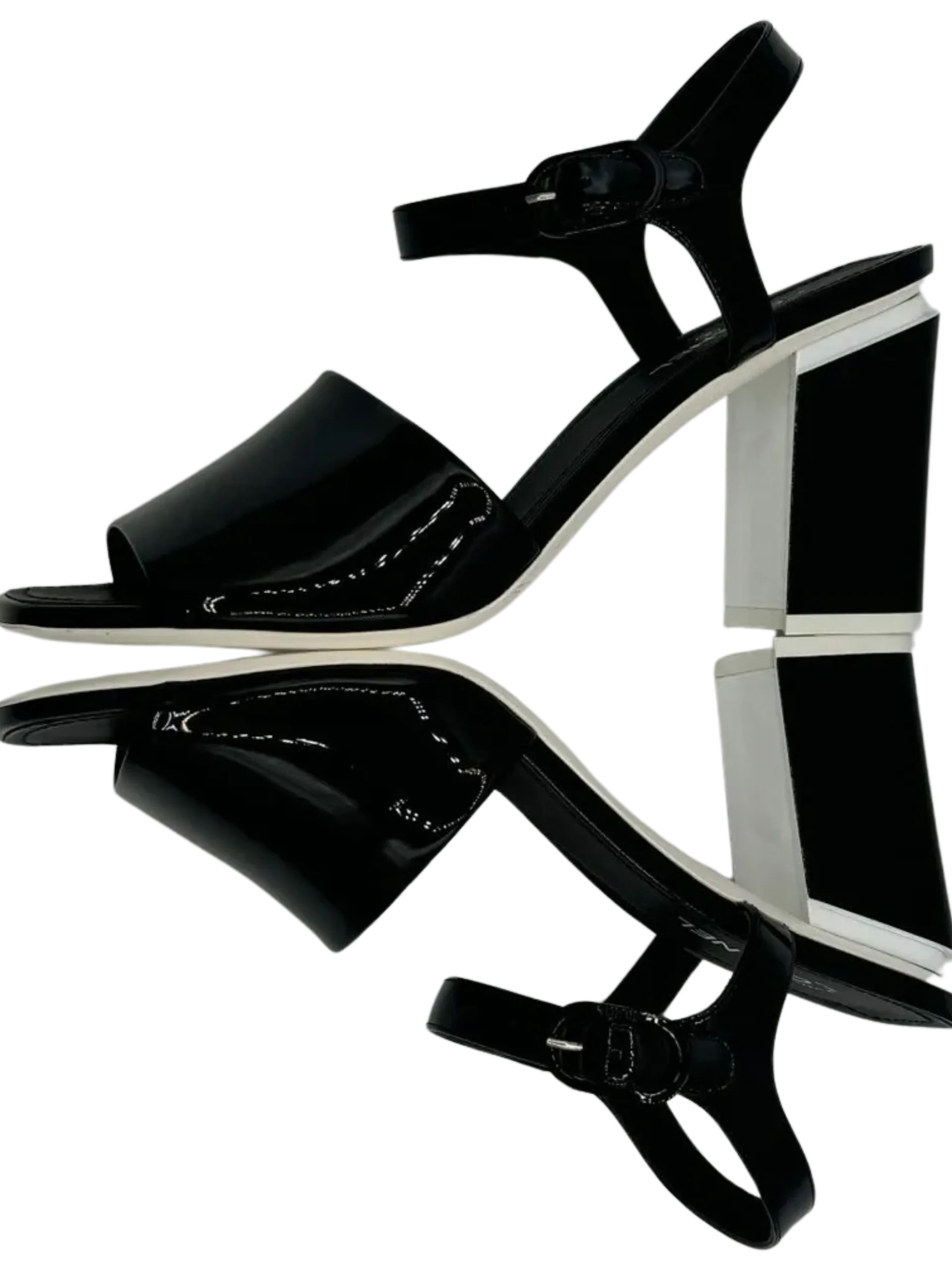 Chanel Black Patent Leather CC Block Heel Ankle Strap