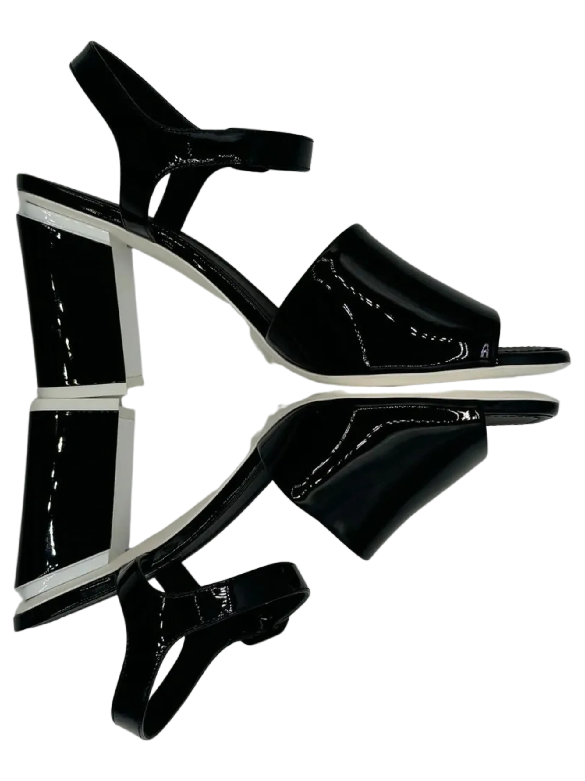 Chanel Black Patent Leather CC Block Heel Ankle Strap