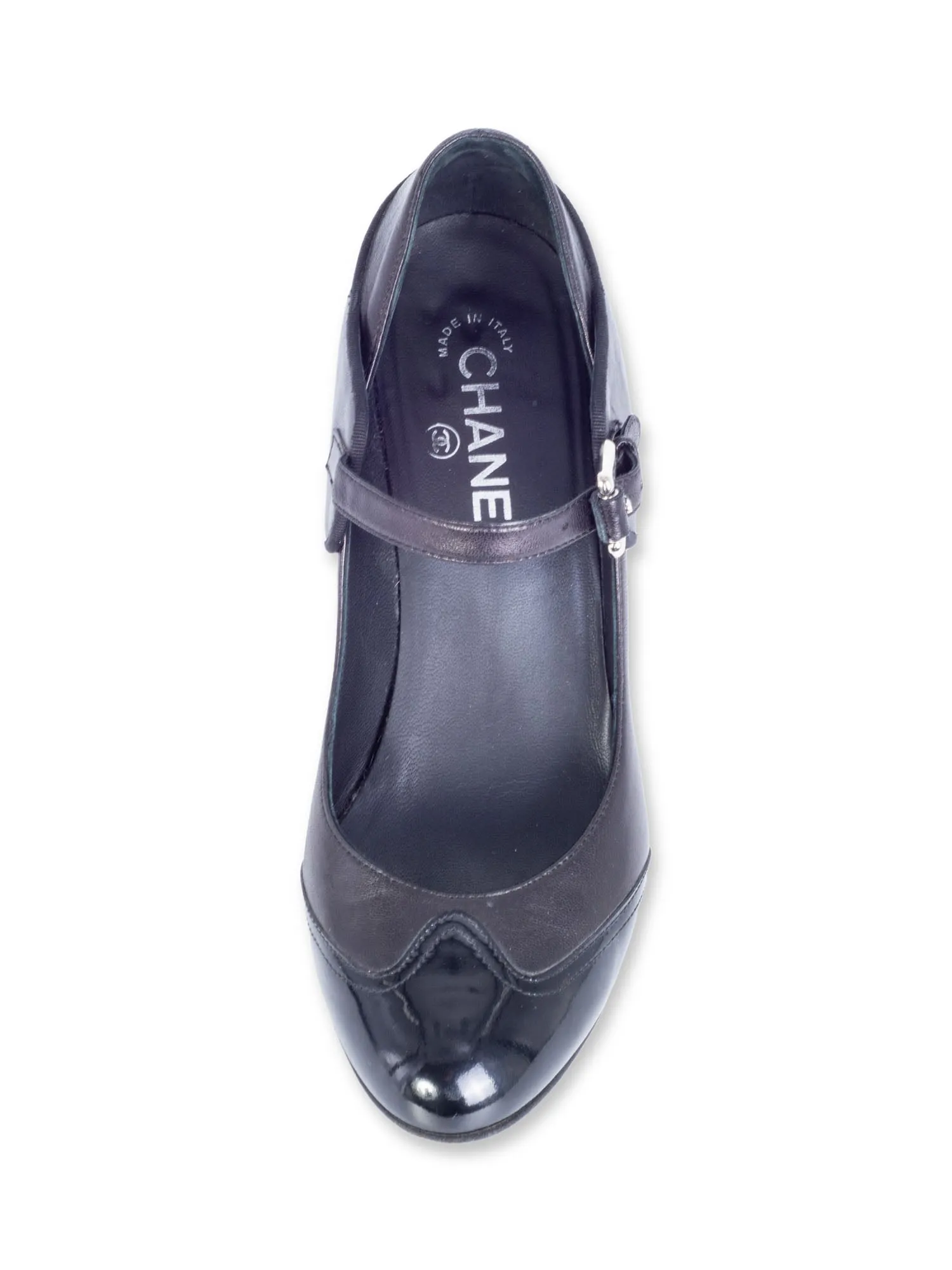 CHANEL CC Logo Mary Jane Cap Toe Block Heels Black