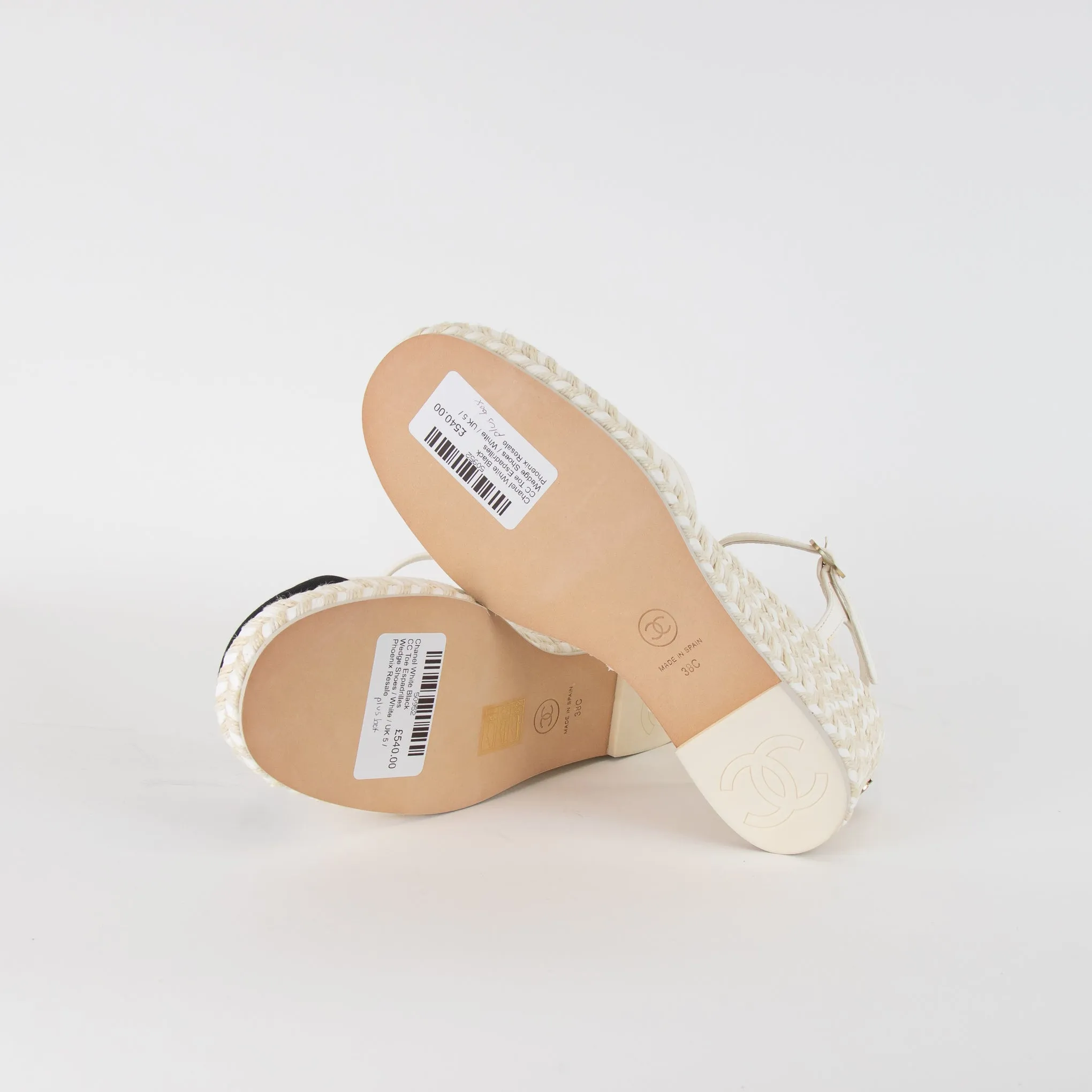 Chanel White Black CC Toe Espadrilles Wedge Shoes