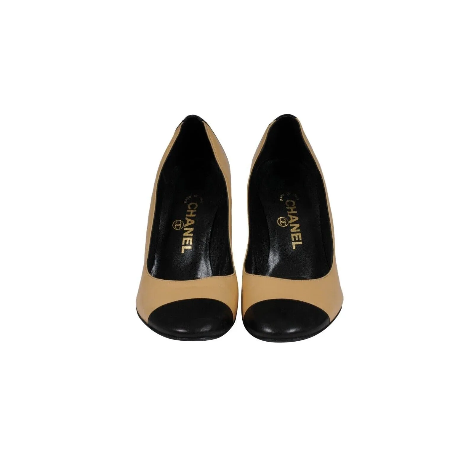 Classic Two Tone Cap Toe Pumps US 7 EU 37 Beige Black Leather