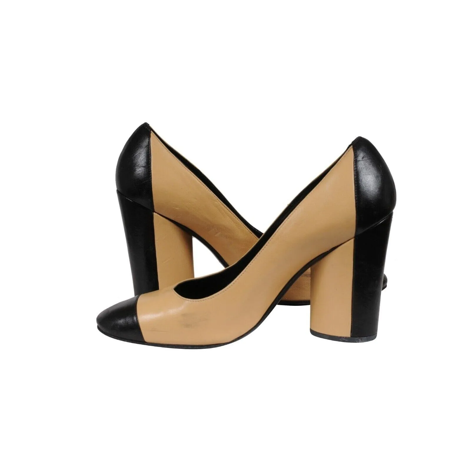 Classic Two Tone Cap Toe Pumps US 7 EU 37 Beige Black Leather