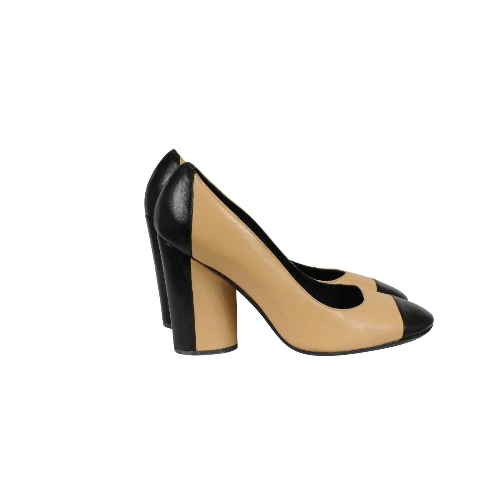 Classic Two Tone Cap Toe Pumps US 7 EU 37 Beige Black Leather