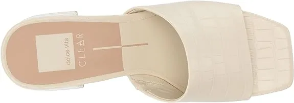 Dolce Vita Marsha Ivory Embossed Stella Slip On Squared Toe Block Heeled Sandals