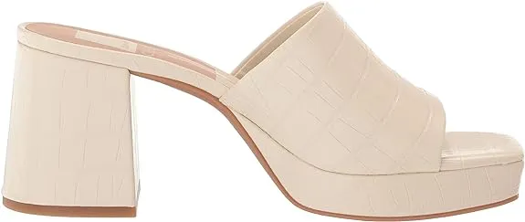 Dolce Vita Marsha Ivory Embossed Stella Slip On Squared Toe Block Heeled Sandals