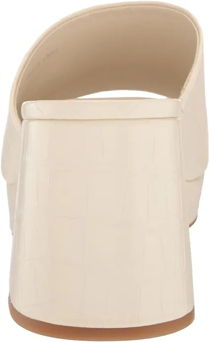 Dolce Vita Marsha Ivory Embossed Stella Slip On Squared Toe Block Heeled Sandals