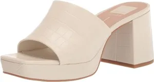 Dolce Vita Marsha Ivory Embossed Stella Slip On Squared Toe Block Heeled Sandals