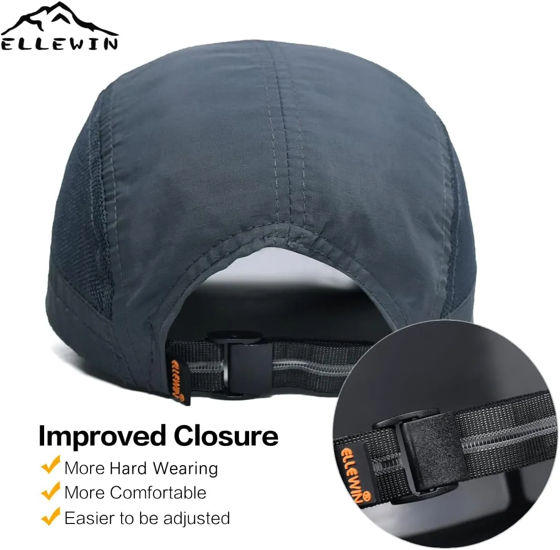 ELLEWIN Unisex Baseball Cap UPF 50 Unstructured Hat with Foldable Long Large Bill