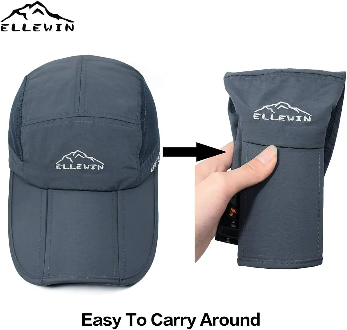 ELLEWIN Unisex Baseball Cap UPF 50 Unstructured Hat with Foldable Long Large Bill