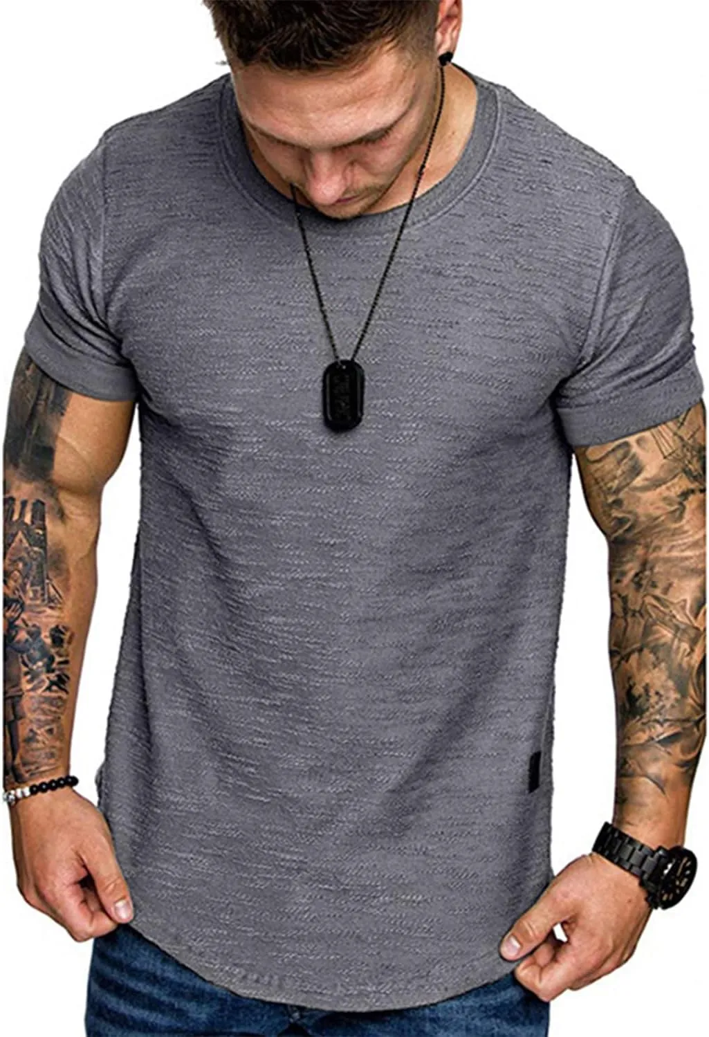Fashion Mens T Shirt Muscle Gym Workout Athletic Shirt Cotton Tee Shirt Top