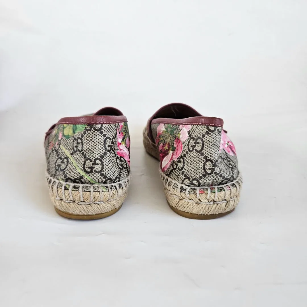 Gucci Beige/Brown GG Supreme Bloom Canvas Espadrille Flats, 38.5