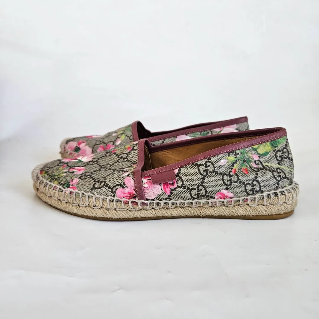 Gucci Beige/Brown GG Supreme Bloom Canvas Espadrille Flats, 38.5