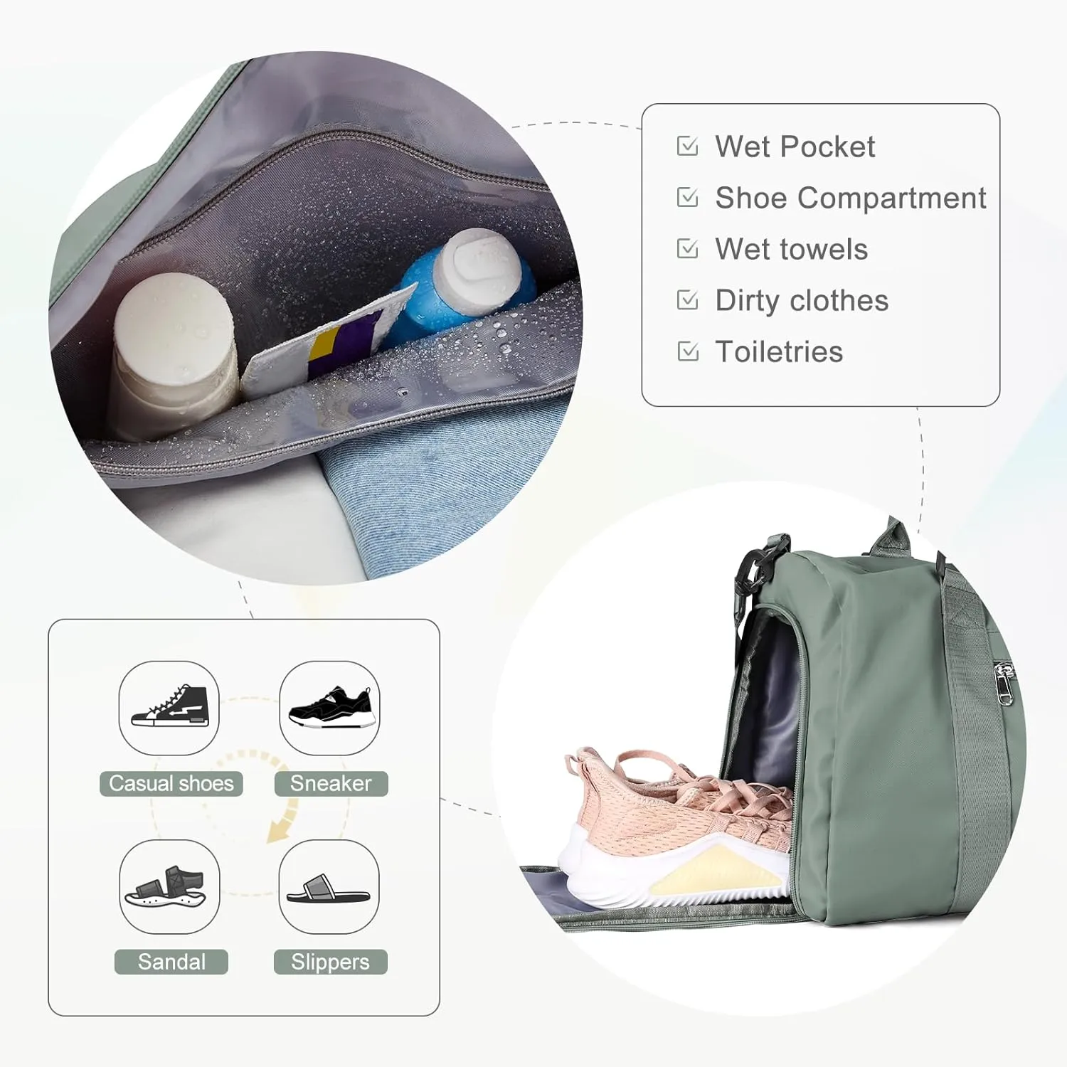 Gym Bagsfor Women Men with Shoes Compartment Sports Duffle Bag Personal item travel Duffel Bags Tote Bags Small Carry on Weekender Overnight Bags Workout Dance Bag Hospital Holdalls Dark Green