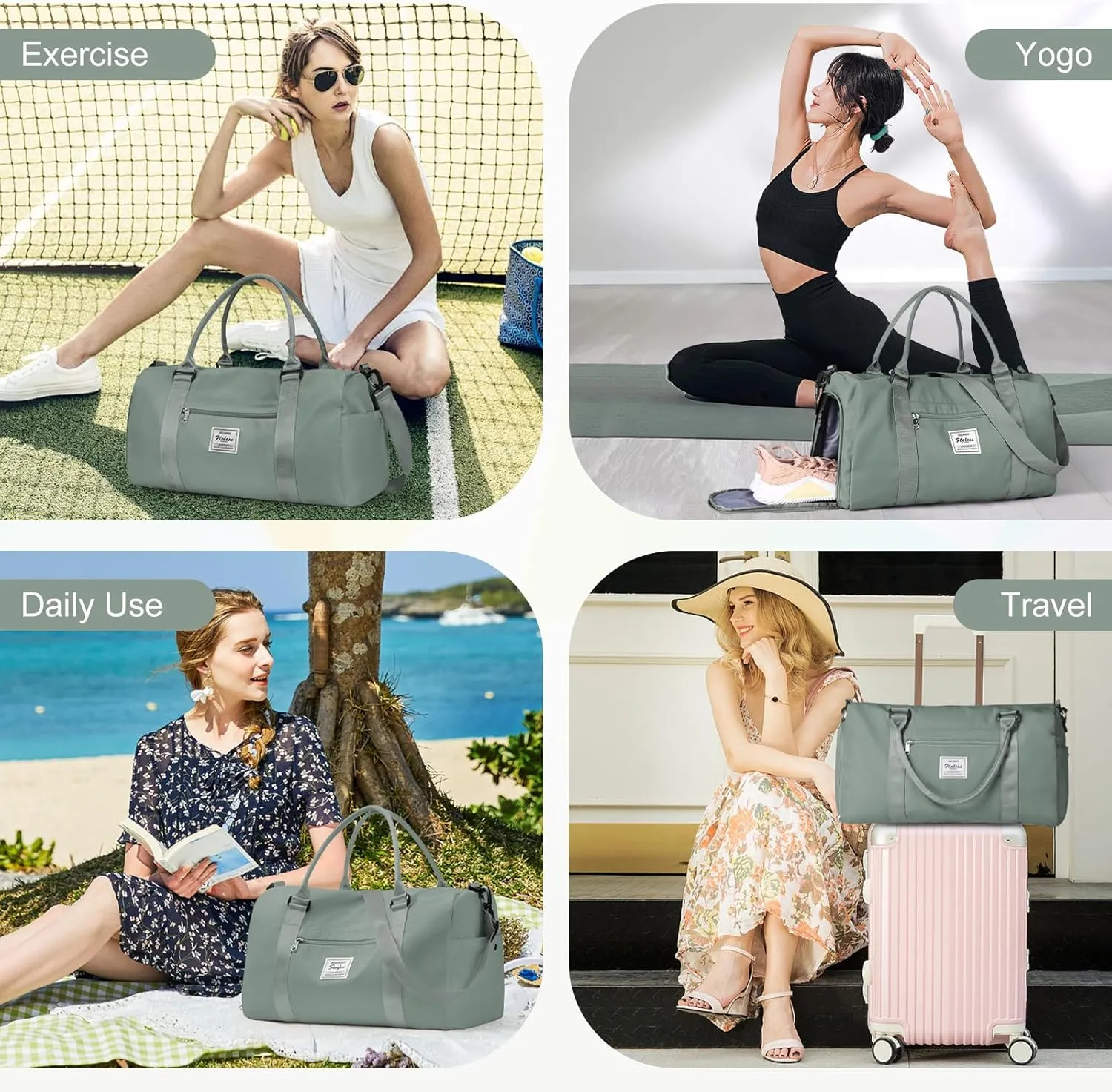 Gym Bagsfor Women Men with Shoes Compartment Sports Duffle Bag Personal item travel Duffel Bags Tote Bags Small Carry on Weekender Overnight Bags Workout Dance Bag Hospital Holdalls Dark Green