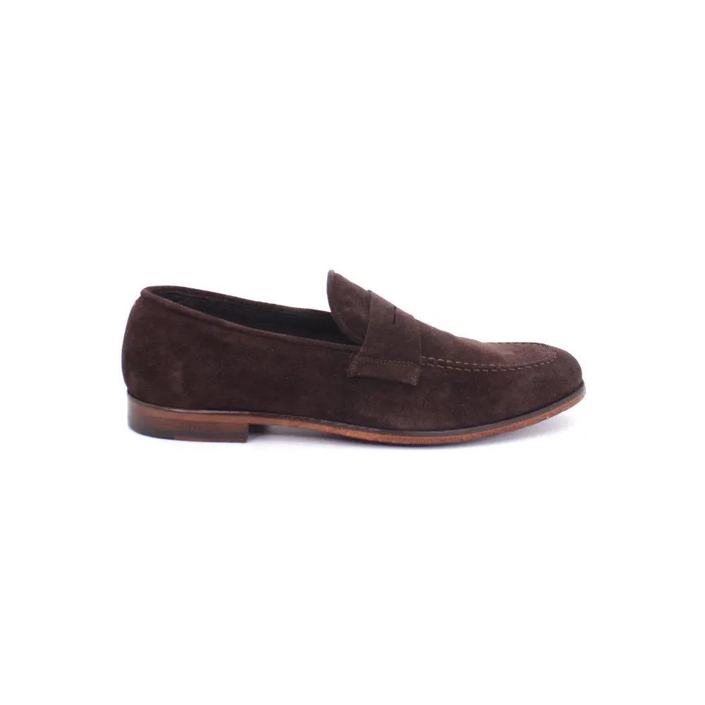 Men's Moccasin in Calf Leather Suede Testa di Moro Dark Brown (JPU809/5)