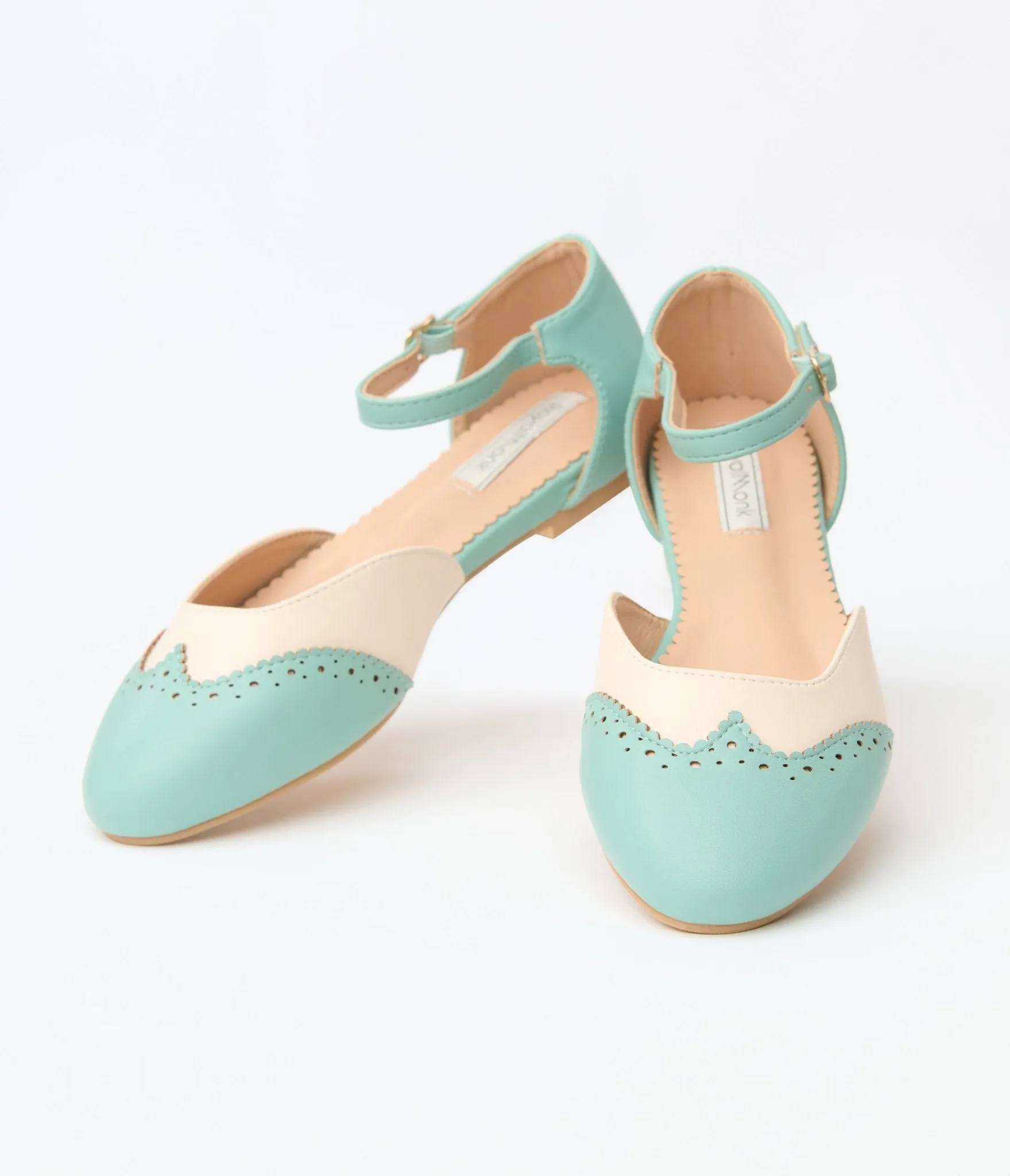 Mint & Cream Leatherette Saddle Mary Jane Flats