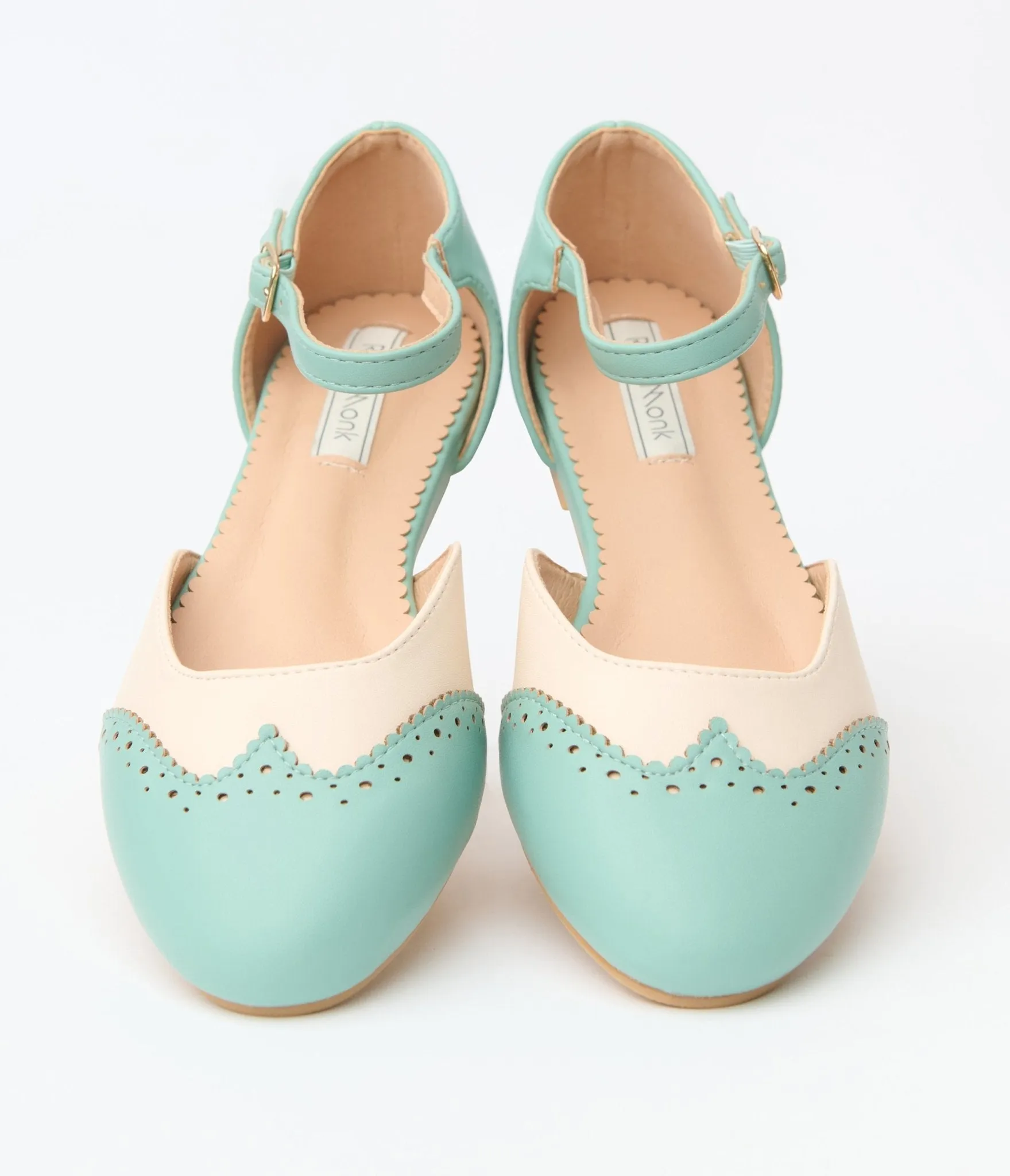 Mint & Cream Leatherette Saddle Mary Jane Flats