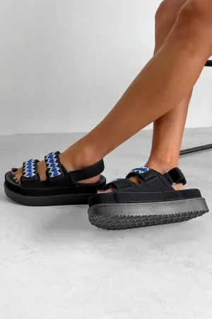 NEYA Flatform Aztec Detail Sandals - Black