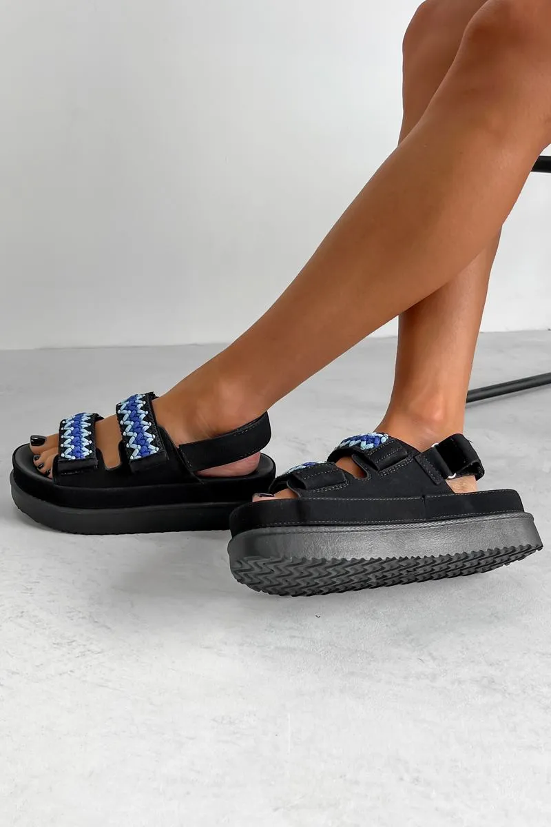 NEYA Flatform Aztec Detail Sandals - Black