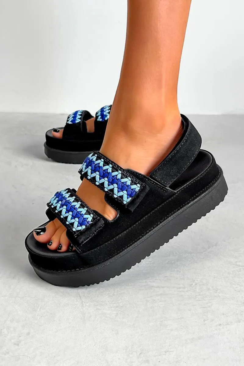 NEYA Flatform Aztec Detail Sandals - Black