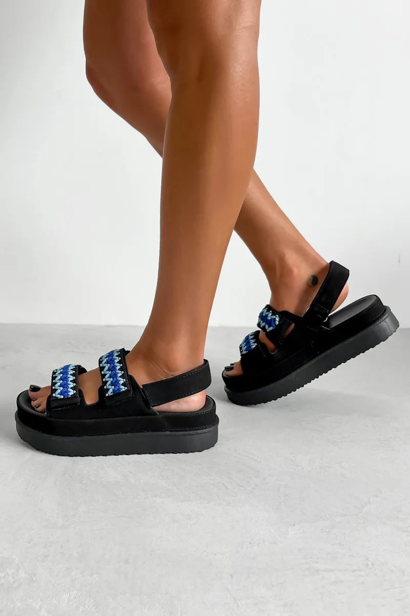 NEYA Flatform Aztec Detail Sandals - Black