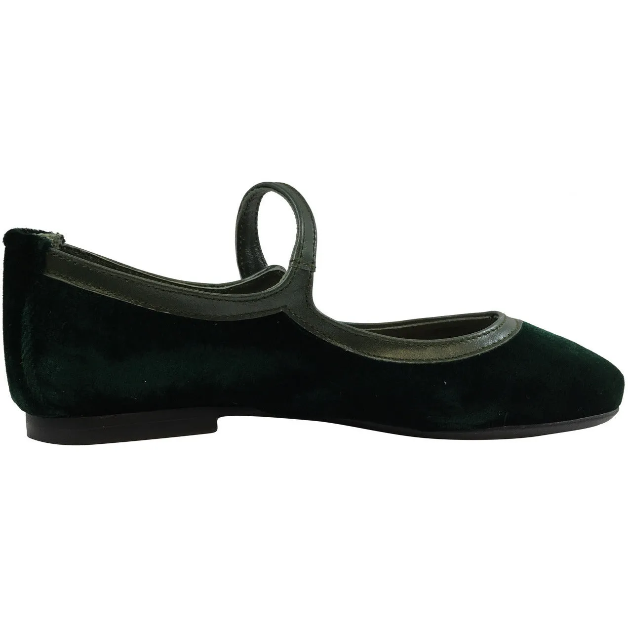 Papanatas by Eli 6534 Velvet Green Mary Janes Button Flats